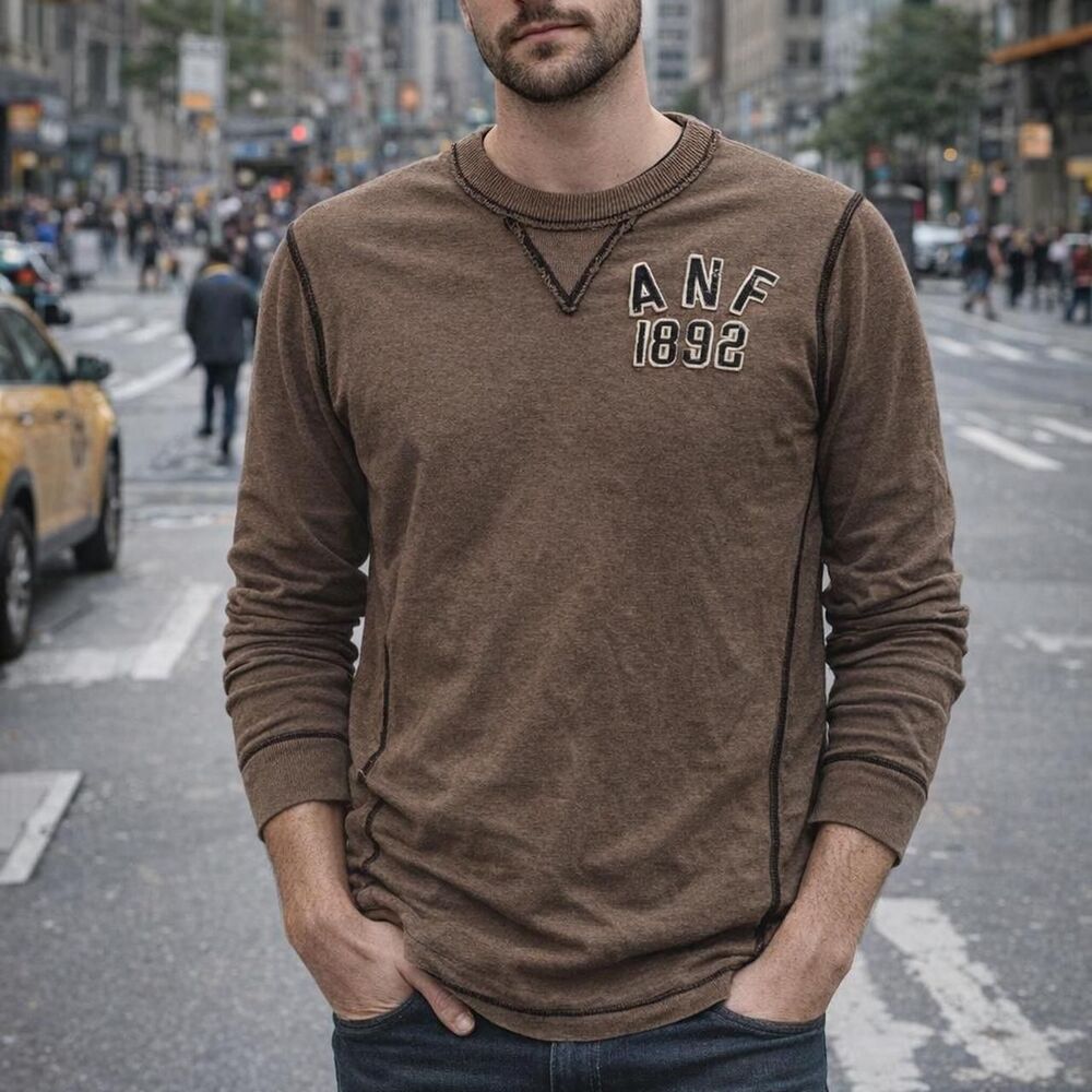 Abercrombie Fitch Brown Shirt Small Y2K Embroidered Stitching Streetwear Henley